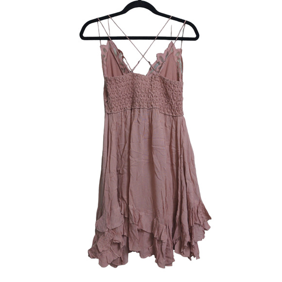 Free People Adella Slip Dress Mini Rose Lace Adjustable Ruffle Smocked M New - Picture 6 of 15